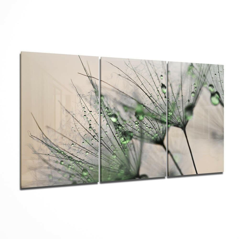 Green Dandelion Glass Wall Art.