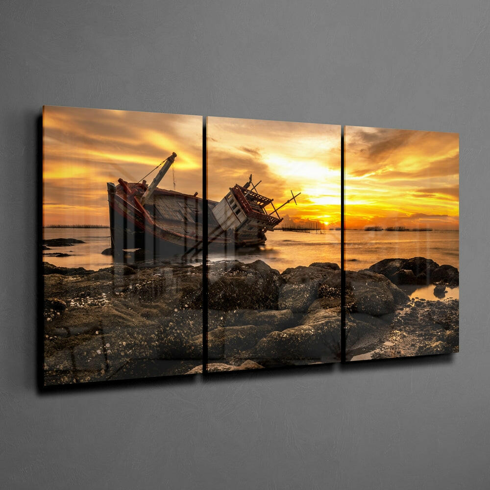 Abandoned Boat Mega Glass Wall Art.