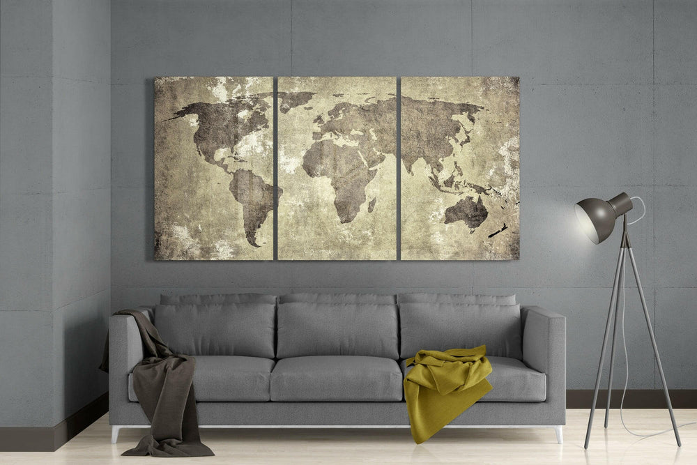Antique World Map Mega Glass Wall Art.