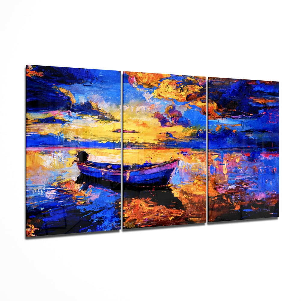 Boat at Sunset Mega Glass Wall Art.