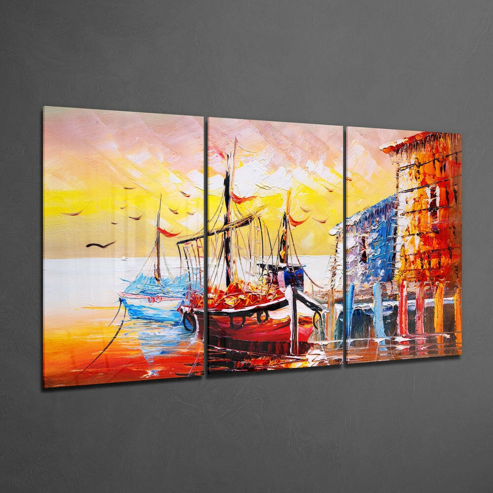 Boat on the Beach Glass Wall Art.