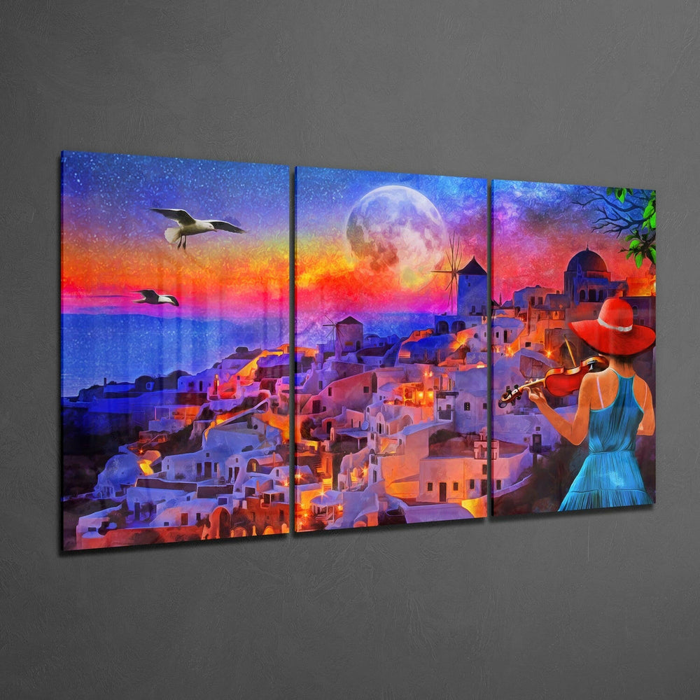 City and Woman Glass Wall Art.