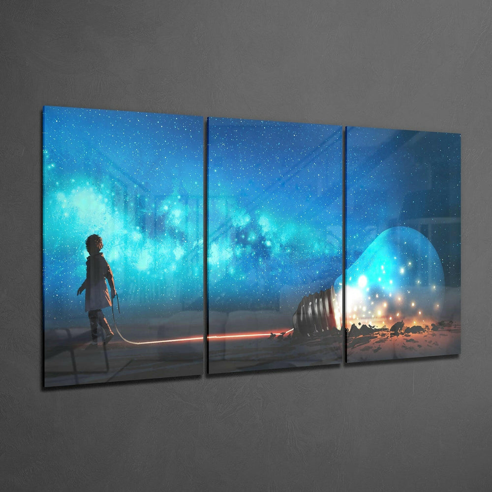 Light Bulb and Child Glass Wall Art.
