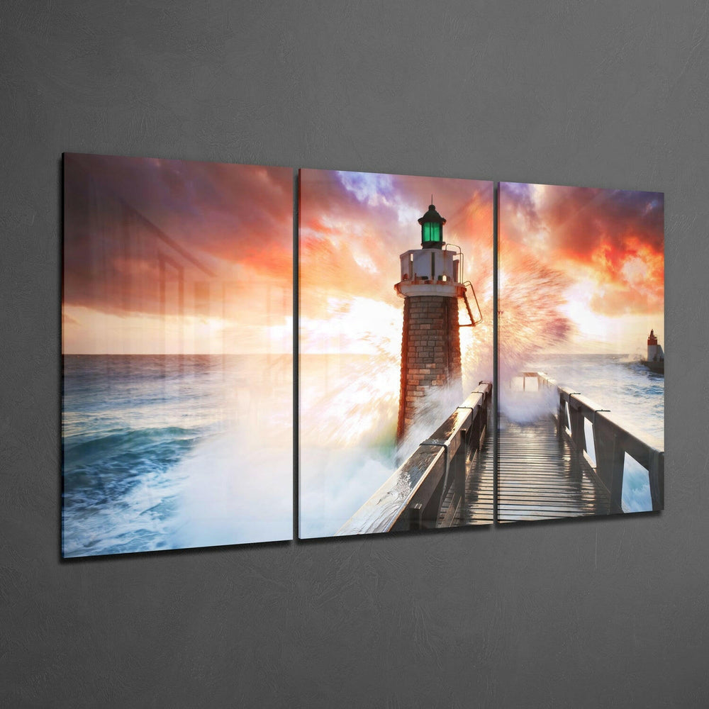 Lighthouse and Pier Glass Wall Art.