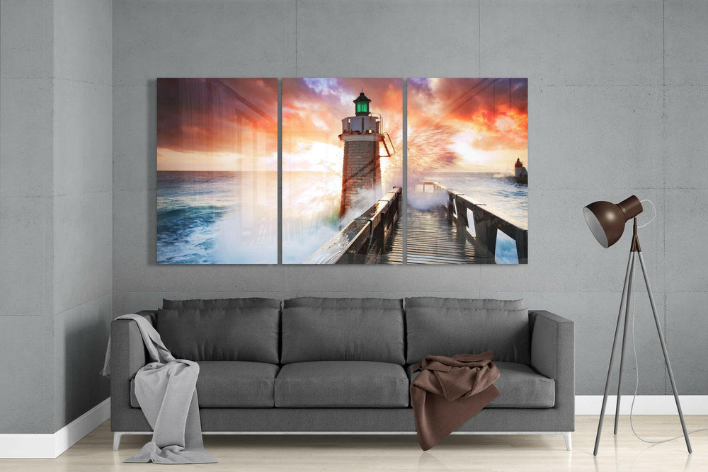 Lighthouse and Pier Glass Wall Art.