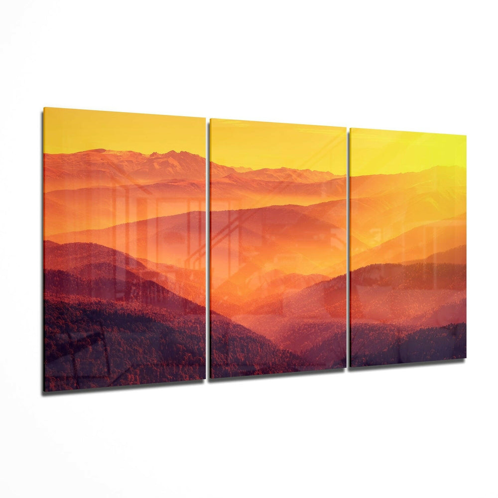 Hills and Sunset Glass Wall Art.