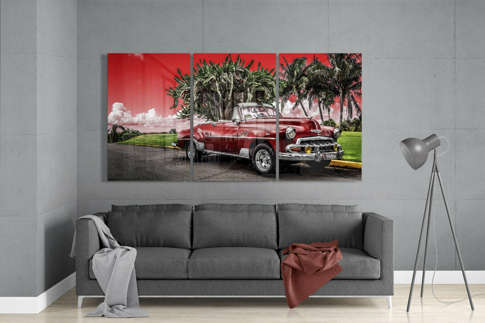 Red Classic Car Glass Art.