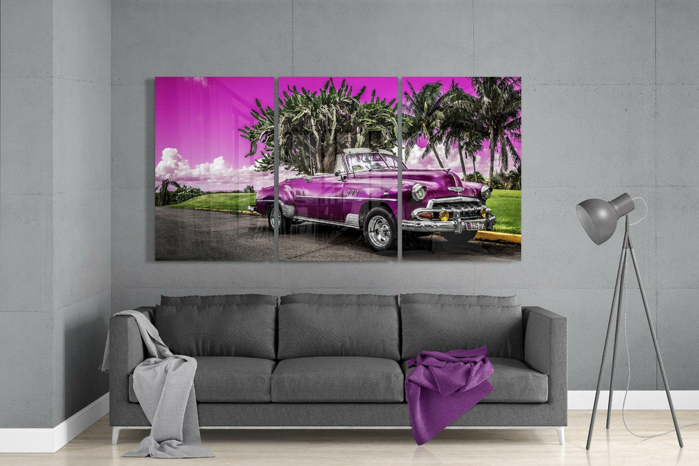 Purple Classic Car Glass Art.
