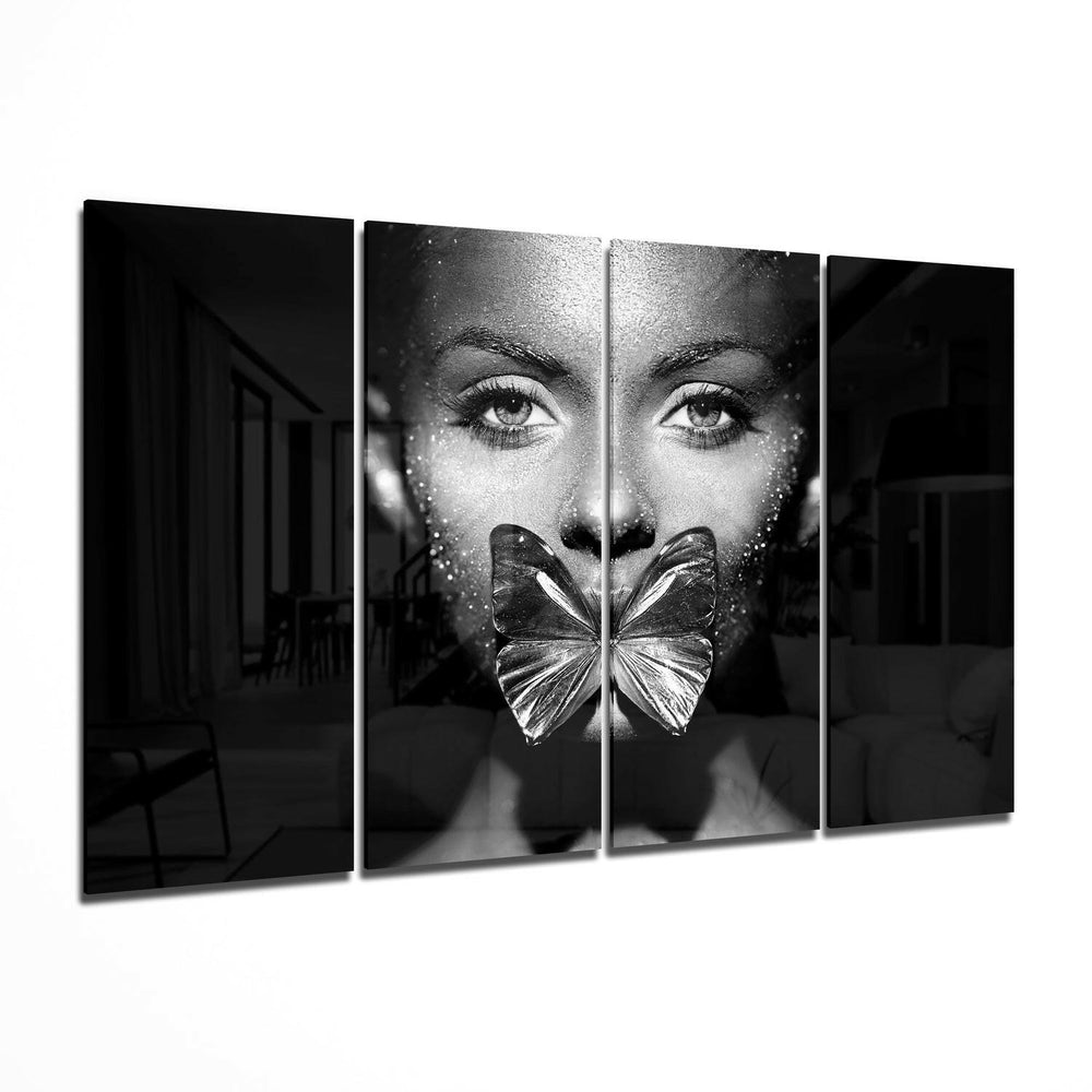 Butterfly Women 4 Pieces Mega Glass Wall Art (59"x36") | Insigne Art Design.