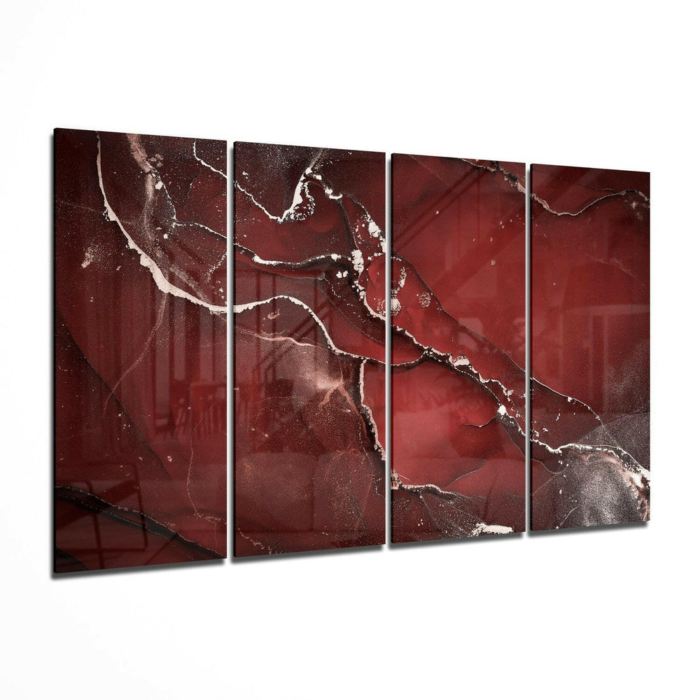 Red Crack 4 Pieces Mega Glass Wall Art (59"x36") | Insigne Art Design.