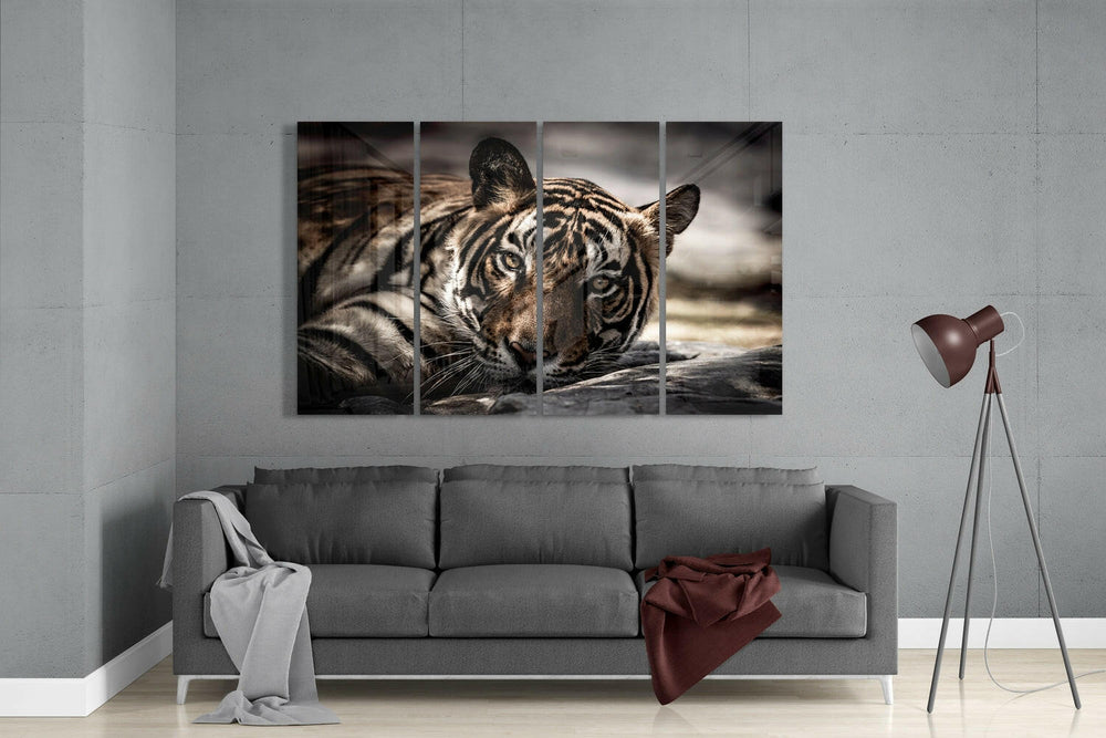 Tiger 4 Pieces Mega Glass Wall Art (59"x36") | Insigne Art Design.
