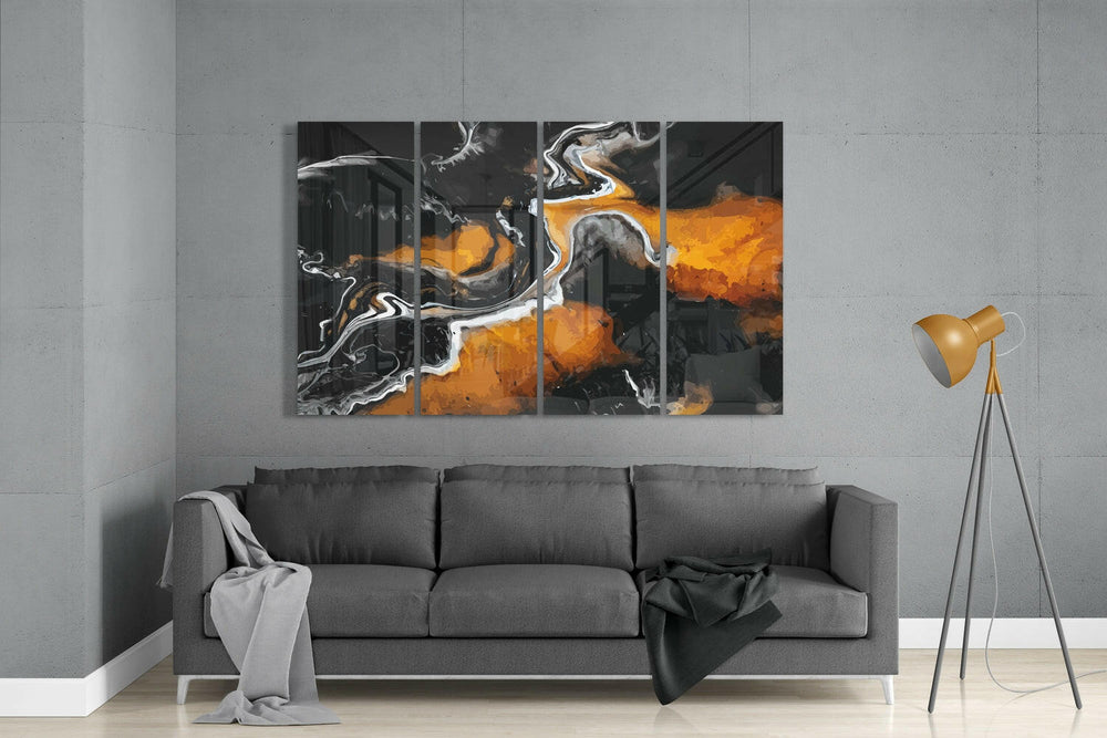 Marble Lava 4 Pieces Mega Glass Wall Art (59"x36") | Insigne Art Design.