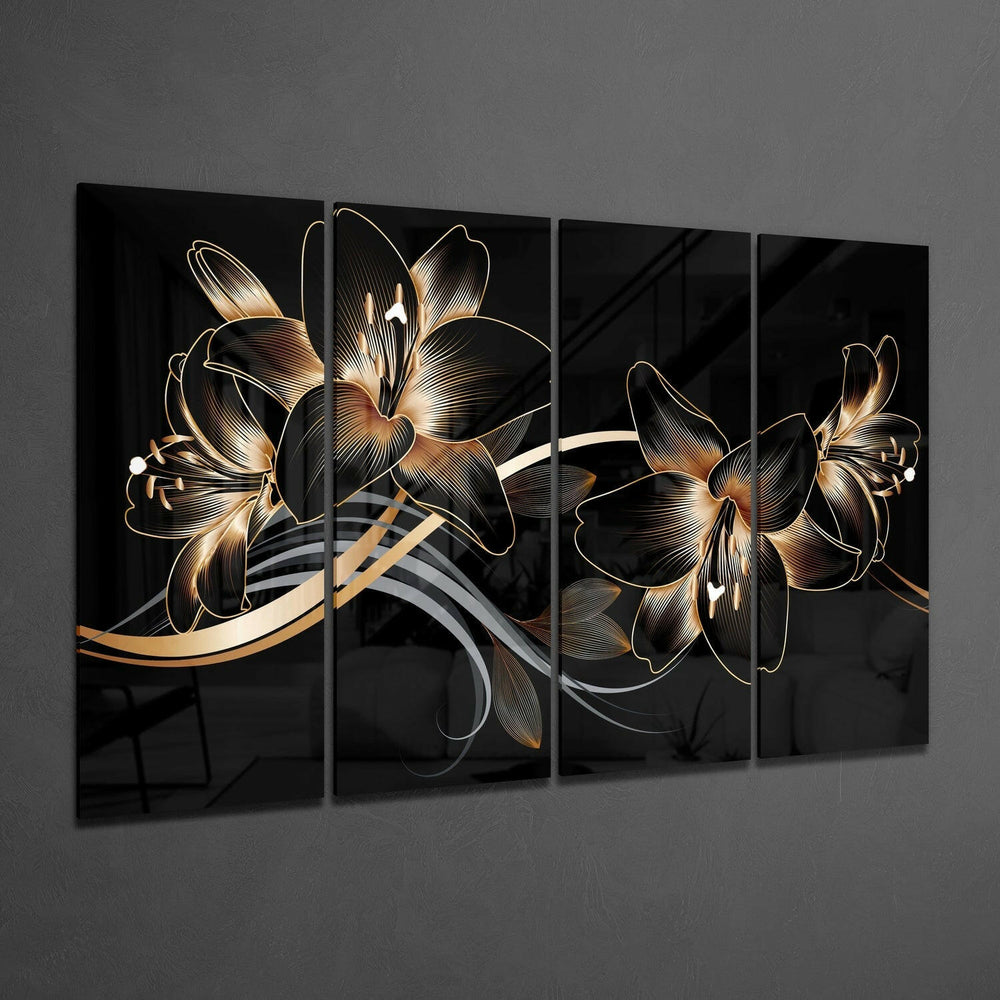 Flower Wave 4 Pieces Mega Glass Wall Art (59"x36") | Insigne Art Design.