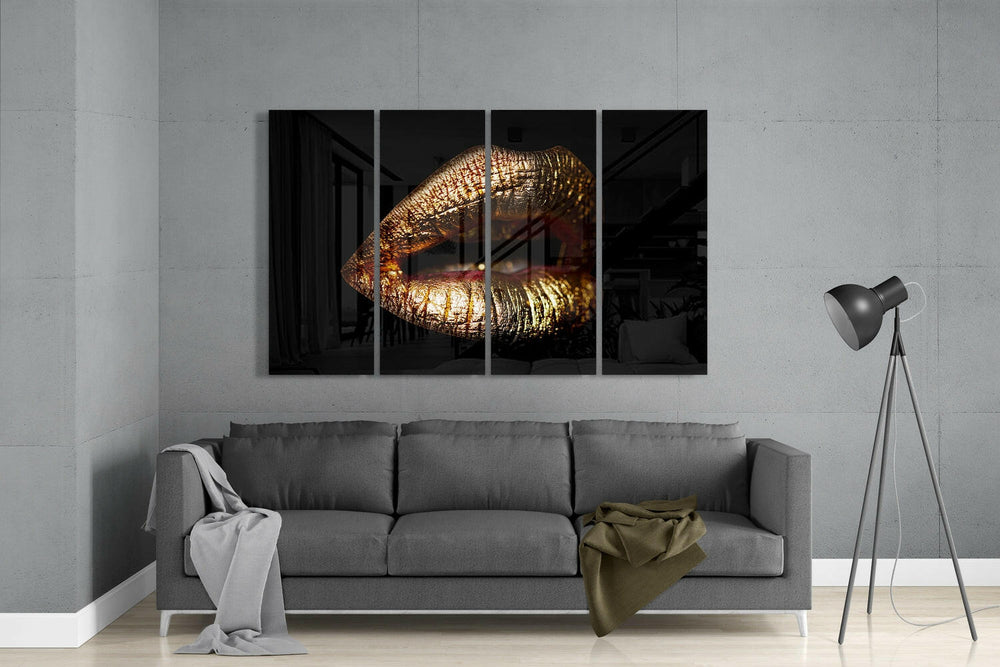 Lips 4 Pieces Mega Glass Wall Art (59"x36") | Insigne Art Design.