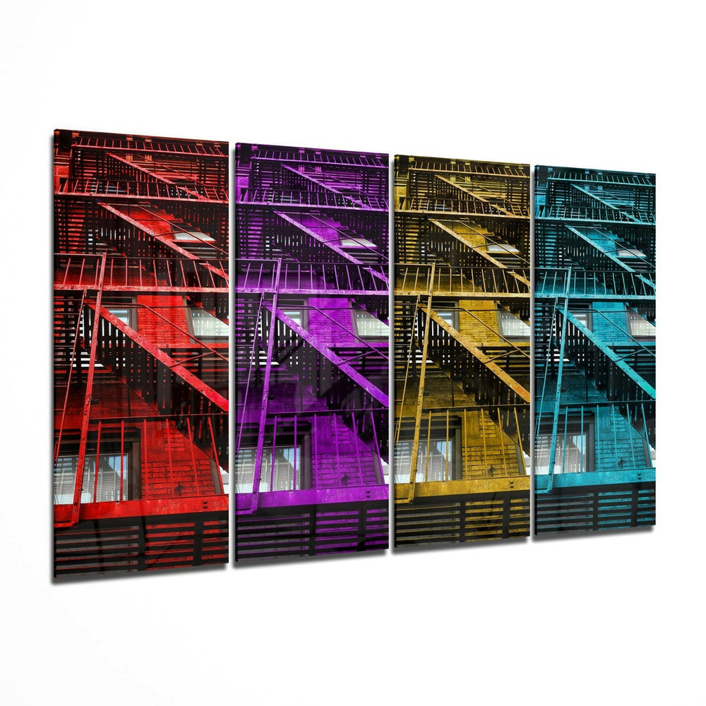 Stairs 4 Pieces Mega Glass Wall Art (59"x36") | Insigne Art Design.