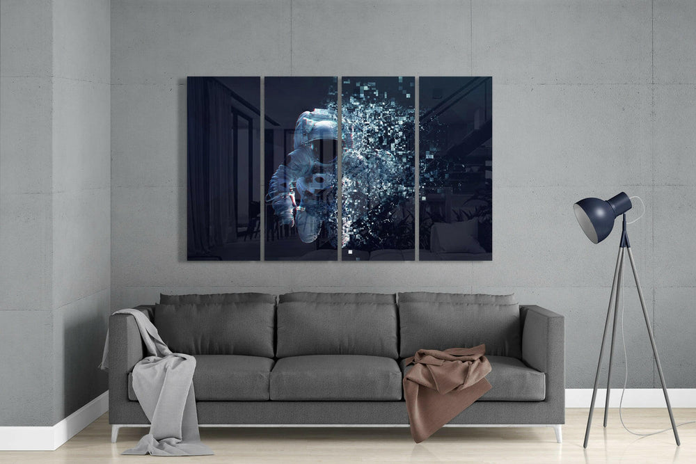 Astronaut 4 Pieces Mega Glass Wall Art (59"x36") | Insigne Art Design.