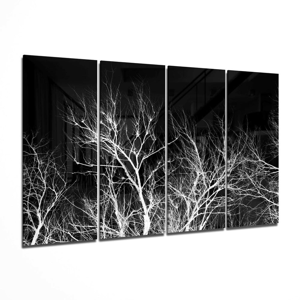 Night Trees 4 Pieces Mega Glass Wall Art (59"x36") | Insigne Art Design.