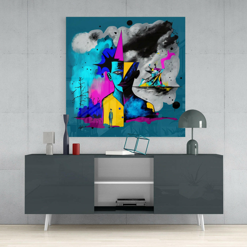 The Cubist Mind Glass Wall Art || Designer Collection