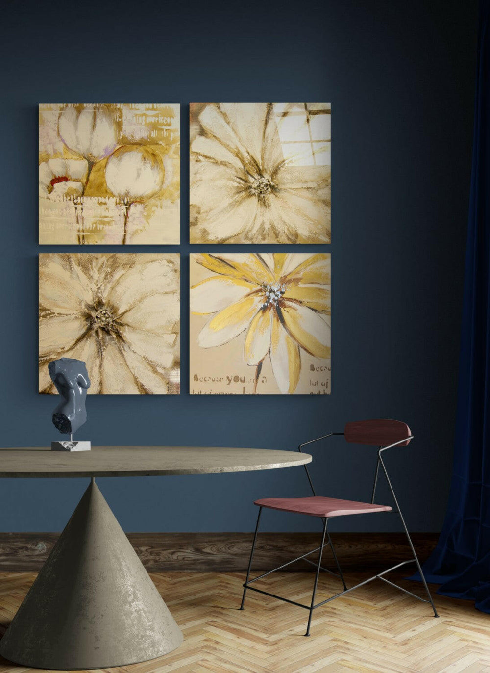 Yellow Flower Quadro Glass Wall Art.