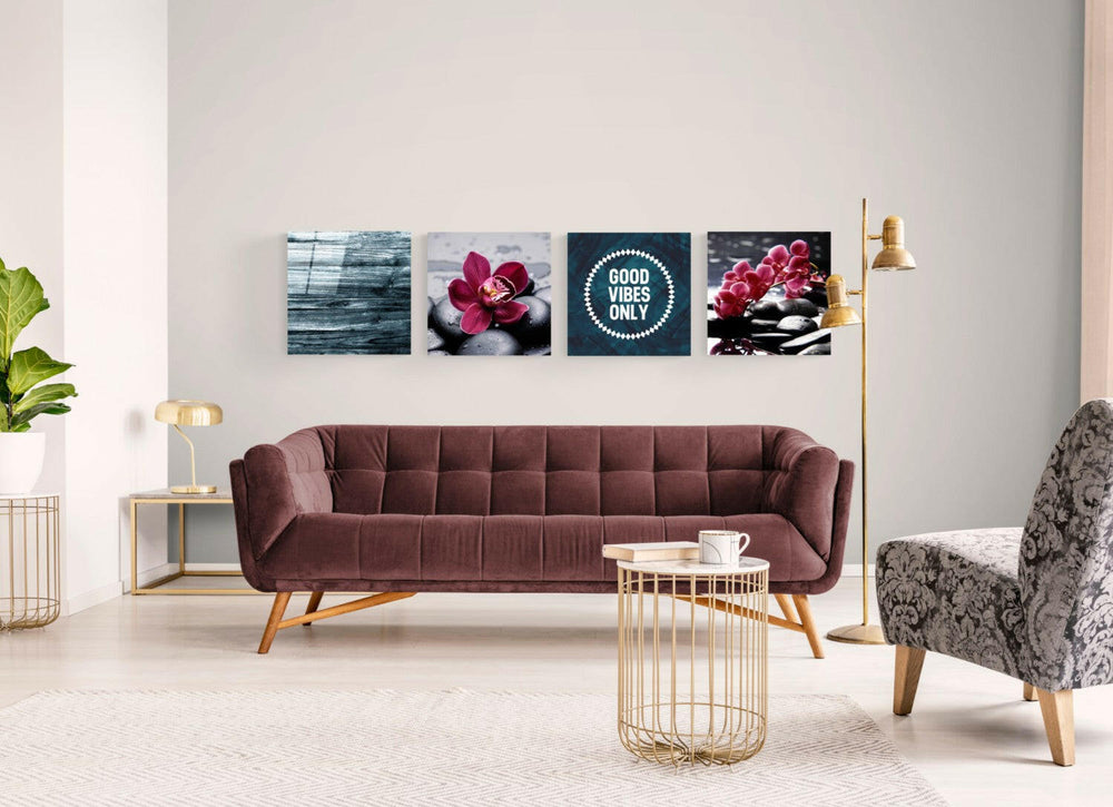 Orchids and Stones Quadro Glass Wall Art.