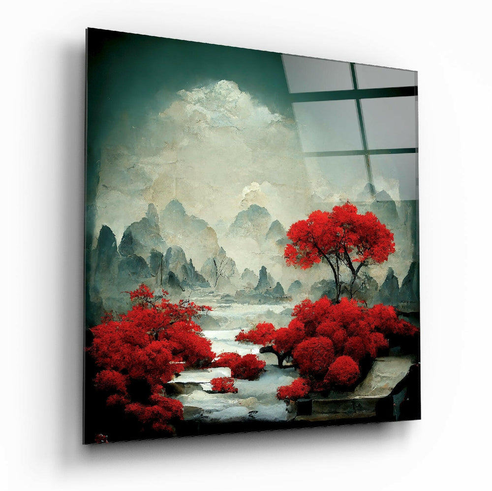 Red Forest Glass Wall Art || Designer Collection.