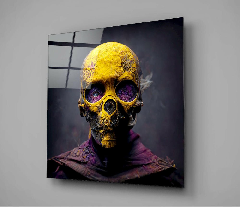 Yellow Mask Glass Wall Art || Designer Collection.