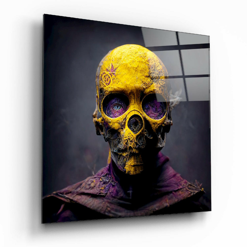 Yellow Mask Glass Wall Art || Designer Collection.