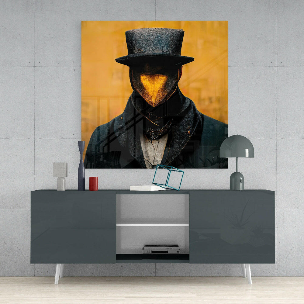 The Beak Behind the Masks Glass Wall Art || Designer Collection.