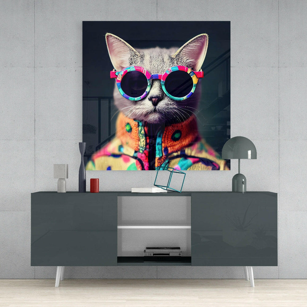 The Coolest Cat Glass Wall Art || Designer Collection.