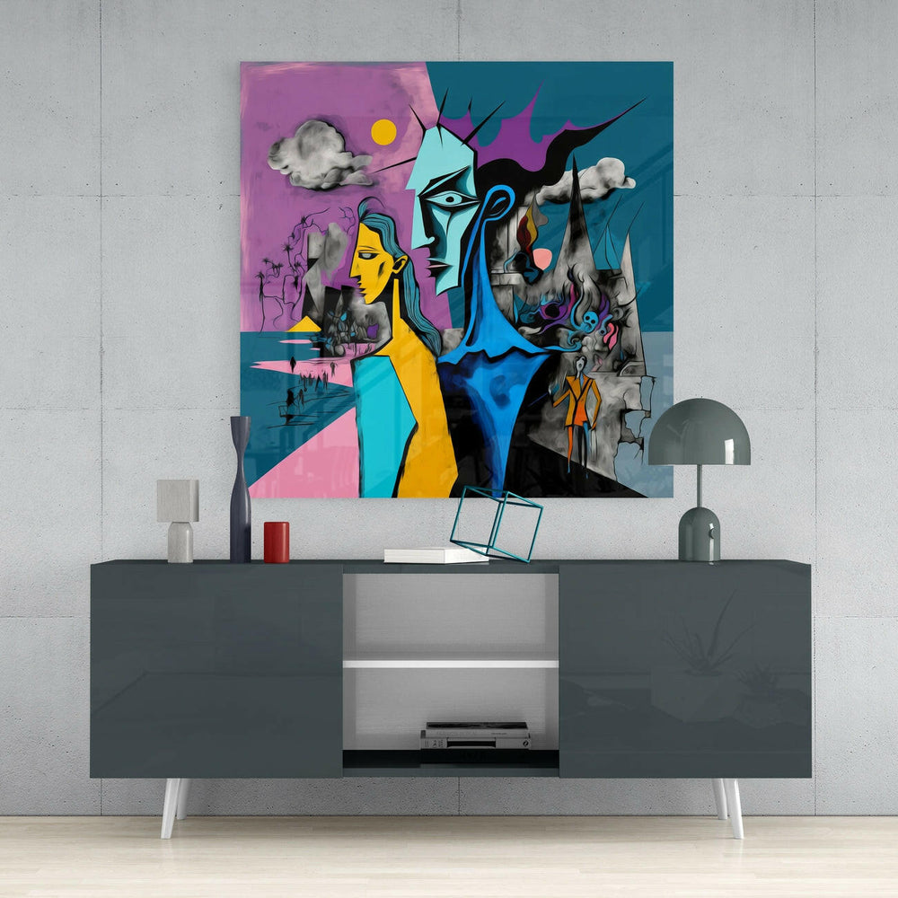 The Cubist Mind Glass Wall Art || Designer Collection