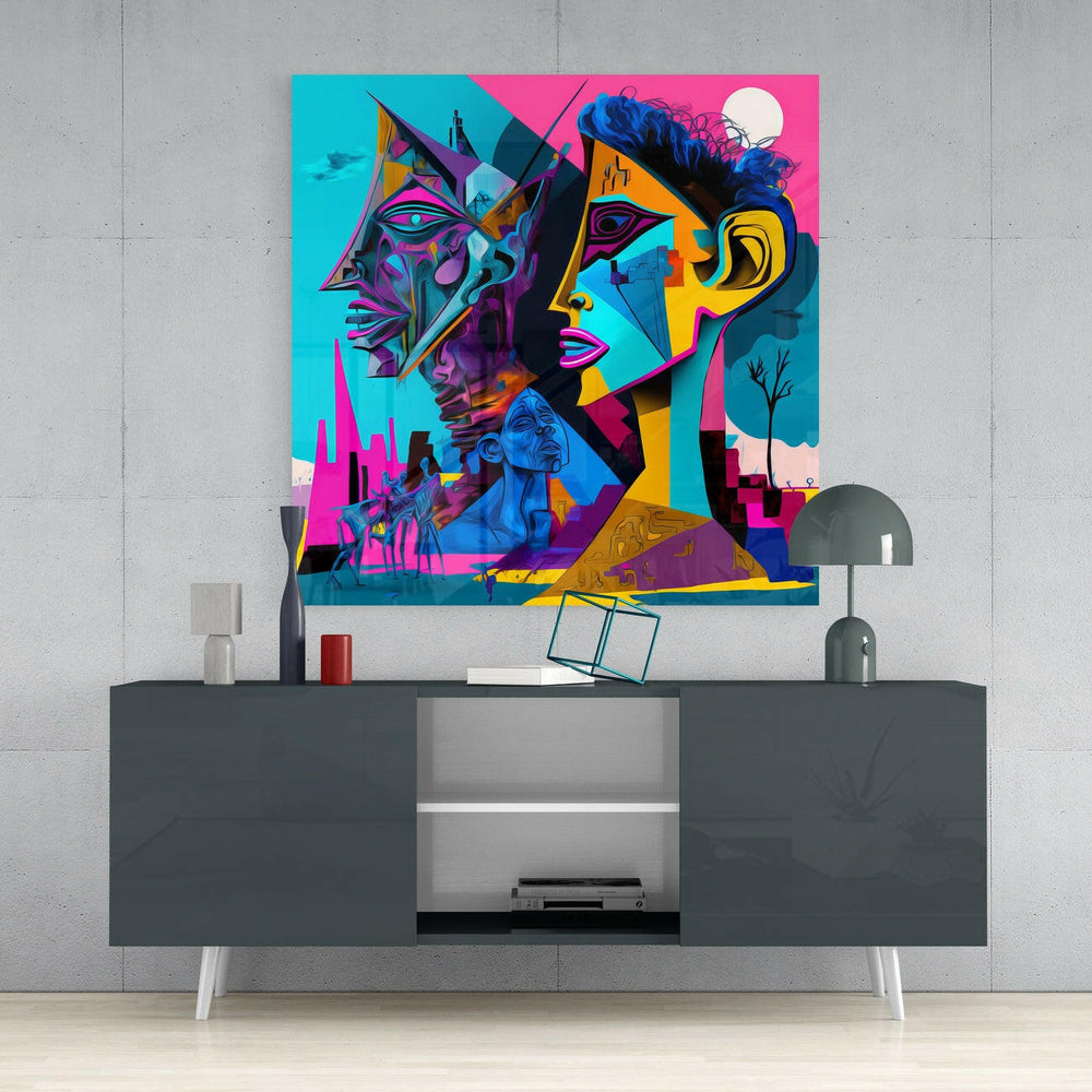 The Cubist Mind Glass Wall Art || Designer Collection
