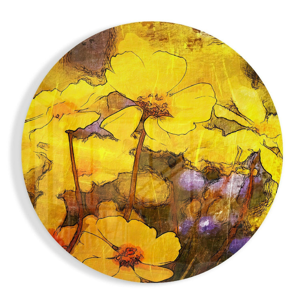 Yellow Flowers Glass Wall Art.