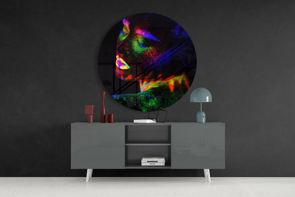 Neon Woman Glass Wall Art.