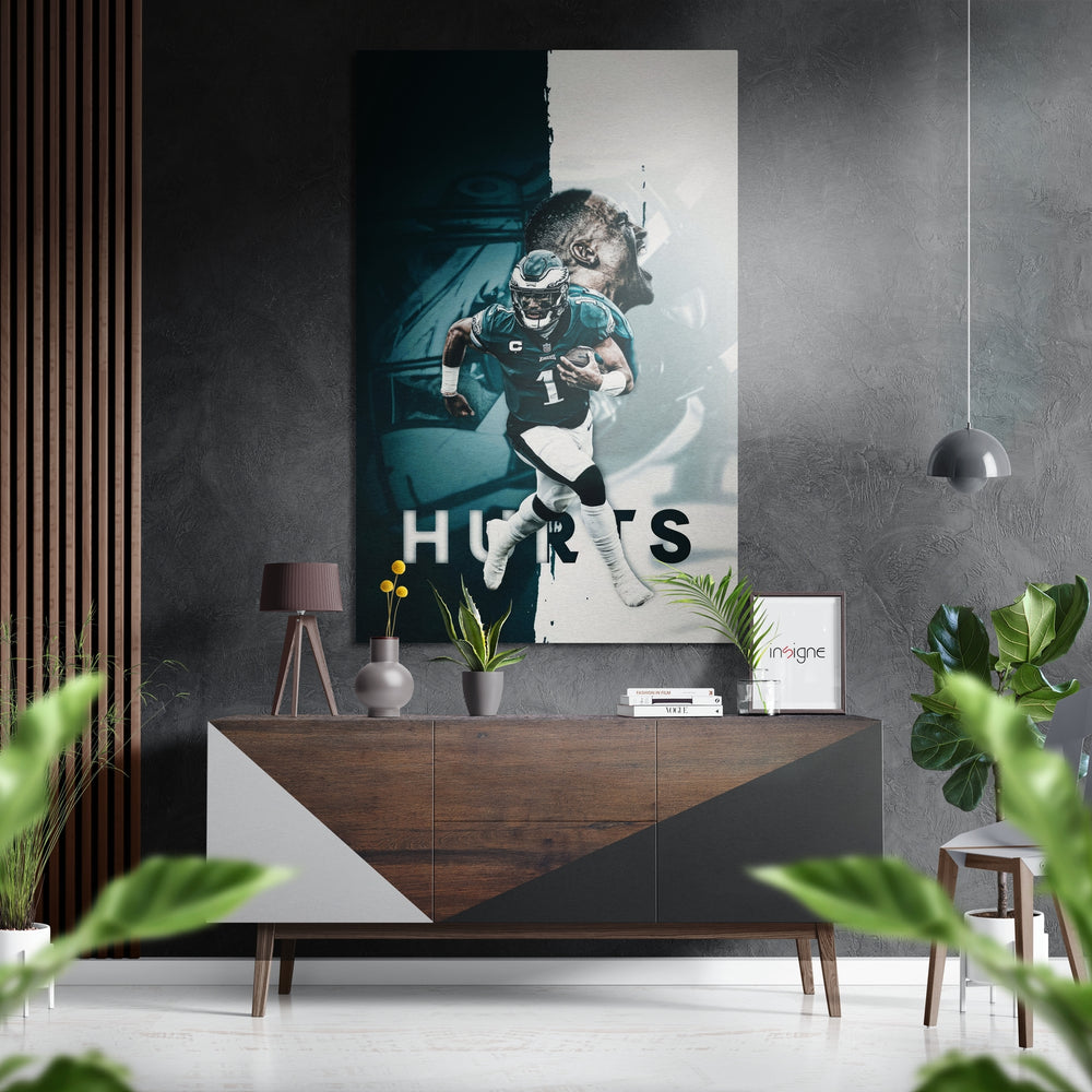 Jalen Hurts Eagles Brushed Aluminium Dibond Wall Art.