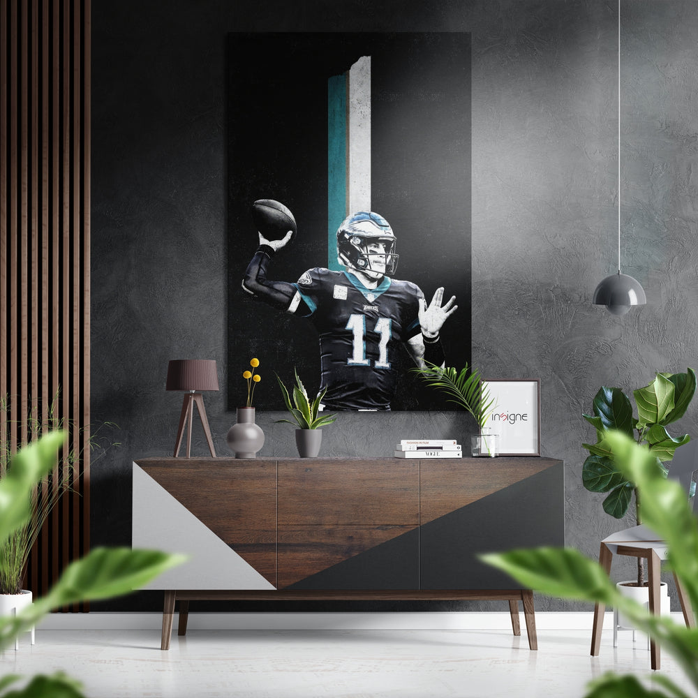 Jalen Hurts Eagles Brushed Aluminium Dibond Wall Art.