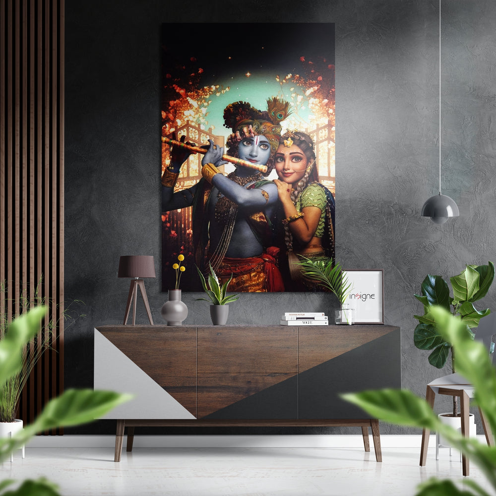 Radha Krishna Brushed Aluminium Dibond Wall Art.