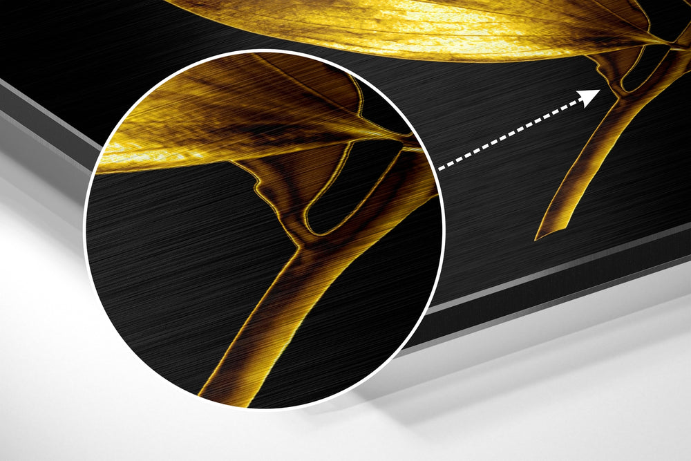 Golden Leaves Brushed Aluminium Dibond Wall Art.