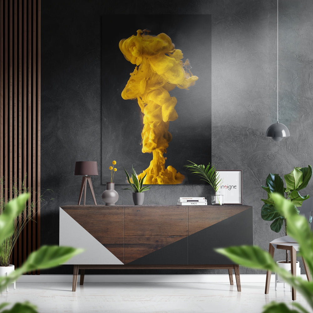 Yellow Smoke Brushed Aluminium Dibond Wall Art.
