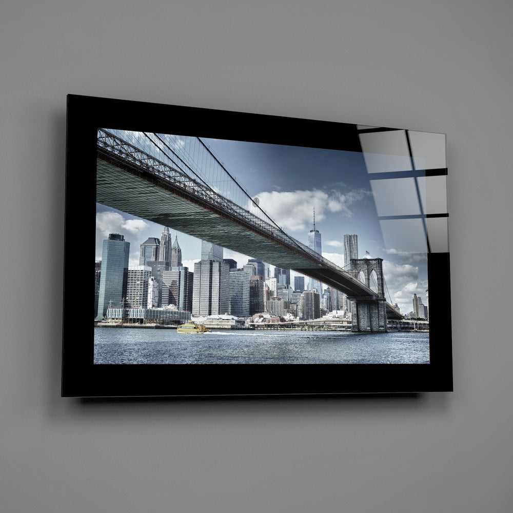 Editorial-photo panel bringing urban warmth to a foyer