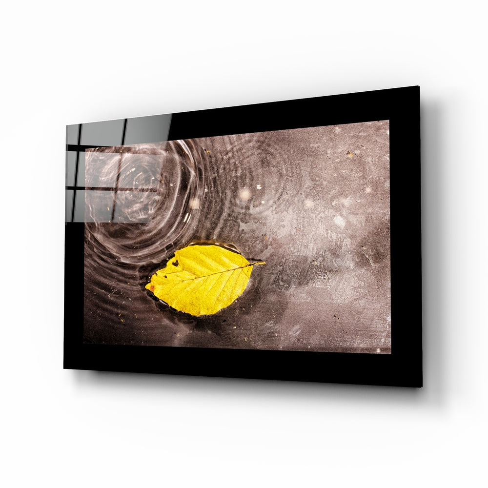 Autumn glass wall art displayed above a sideboard in a study