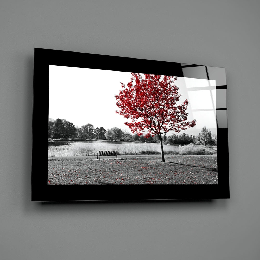 Selective-color panel bringing scarlet poise to a reading nook