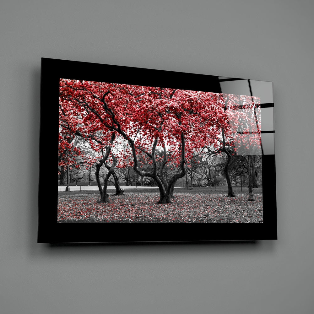 Selective-color panel bringing scarlet poise to a reading nook