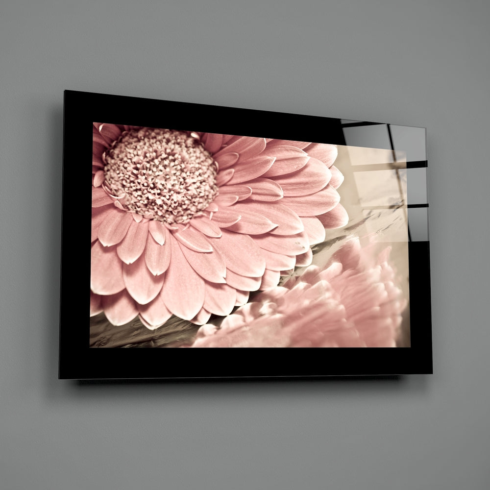 Editorial-photo panel bringing dreamy calm to a powder room