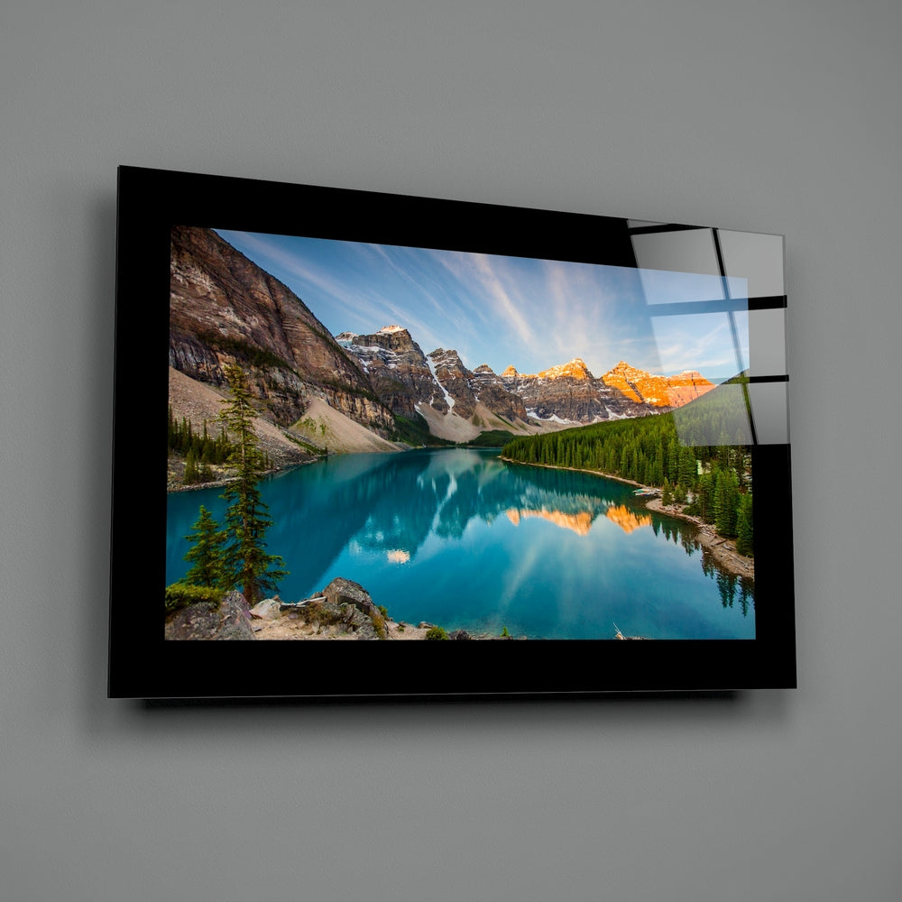 Editorial-photo panel bringing alpine calm to a study