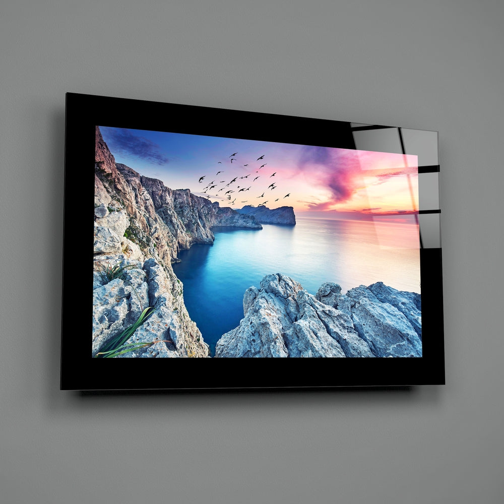 Editorial-photo panel bringing dramatic depth to a coastal cottage