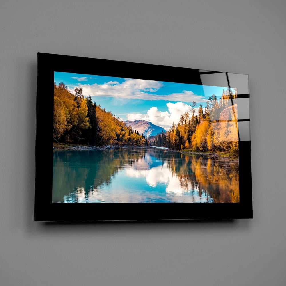 Editorial-photo panel bringing autumn warmth to a reading nook