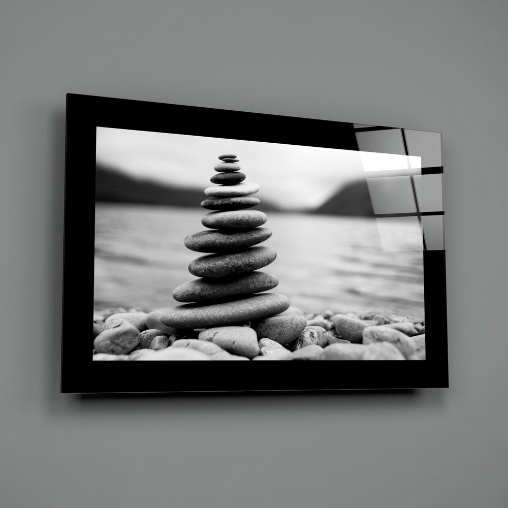 Editorial-photo panel bringing zen calm to a yoga studio