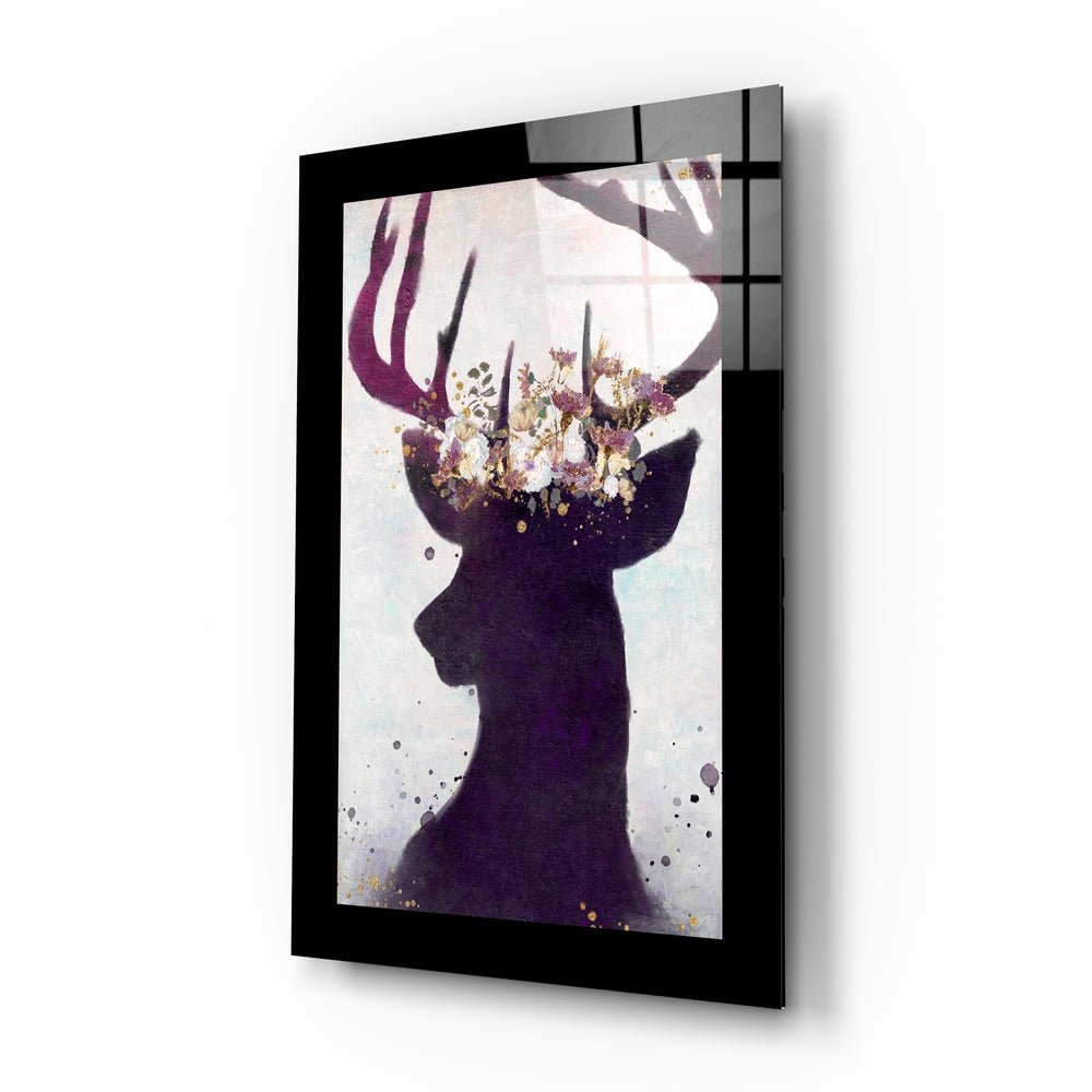Deer glass wall art displayed above a bed in a bedroom