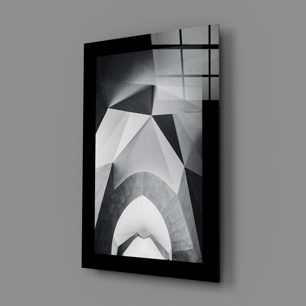 Editorial-photo panel bringing architectural weight to a study