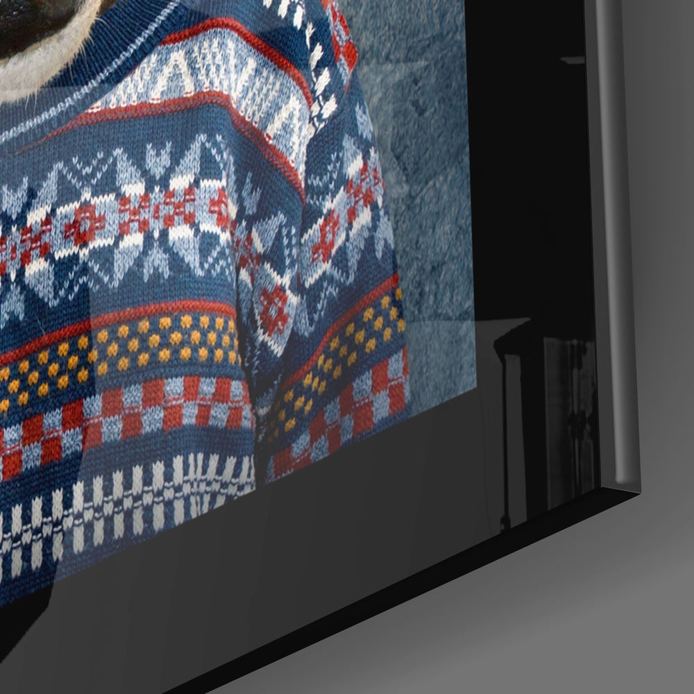 Human Deer close-up showing kudu head and Nordic sweater